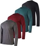 4 Pack: Mens Long Sleeve T-Shirt Workout Football Quick Dry Fit Gym Tee Shirt Athletic Active Performance Skin Rugby Training Wicking Exercise Clothing Running Sport Undershirt Top -Set 2,L