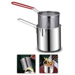 Small Deep Frying Pot With Basket 1200Ml Stainless Steel Fryer Pot With Long Handle Mini Deep Oil Fryer For French Fries/Shrimp/Fish/Chicken Wings/Boiling Butter/Sauce/Gravies/Pasta (Silver)