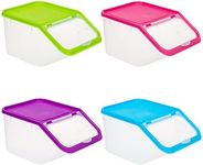 Invero® 4x Set of Kitchen Dry Food Storage Plastic Tub Containers with Scoop ideal for Pasta, Cereal, Rice, Pet Food and more