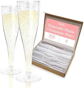 Prestee 200 Champagne Flutes Plastic | Disposable Champagne Flute | Silver Glitter Plastic Champagne Glasses for Parties | Mimosa Bar, Wedding, & Shower Party Supplies | Plastic Party Glasses (Silver)
