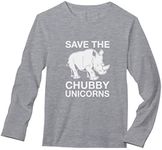 TeeStars - Save The Chubby Unicorns Rhino Funny Long Sleeve T-Shirt Medium Gray