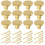 BIGLUFU 12 Pcs Brass Drawer Knobs, Round Kitchen Cabinet Knobs, Dresser Handles Pulls for Chest of Drawers with Screws-20x25 mm (Gold)