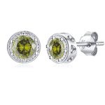 August Birthstone Earrings Peridot Studs for Women Girls - Presentski Sterling Silver 925 Small Olive Green Cubic Zirconia Round Shape Created Gemstone Solitaire Stud Earring Hypoallergenic Jewelry