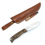 BPS Knives HK1 CSHF - Handmade Carbon Steel Knife with Firestarter - Fixed-Blade Full Tang Hunting Knife - Camping Bushcraft Knife With Leather Sheath - Scandinavian Sharpening Camp Knives