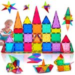 Magnetic Tiles Toys Ages 3-8 Boys Girls Gift Kids Magnetic Building Blocks Set Toys for Toddlers Creativity Gifts Toys for 3 4 5 6 7 8+ Year Old Girls Boys Christmas Birthday-34pcs