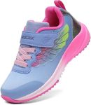 GEERX Joy Kids Sneakers Girls Toddler Little Kid Athletic Lightweight Running Training Tennis Shoes, Dusty Blue Hot Pink, 8 Toddler