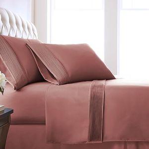 Southshore Fine Living, Inc., Pleated Hem, 21 Inch Deep Pocket Split King Sheet Set, 5 Piece Split King Bedding, 2 Deep Pocket Fitted Sheets, 1 Flat Sheet, 2 Pillow Cases, Terracotta Sheets, Marsala