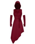 NANAMEEI Renaissance Dress Women with Hoodie Medieval Hooded Dress Halloween Costume Femme Sexy Witch Costume Wine Red M