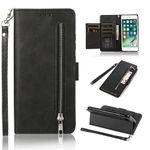 EYZUTAK Wallet Case for iPhone 6 iPhone 6S, 5 Card Slots Magnetic Closure Zipper Pocket Handbag PU Leather Flip Case with Hand Strap TPU Kickstand Cover for iPhone 6/6S - Black