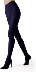 MeMoi Boston Ribbed Cotton Tights for Women, Cozy Sweater Tights, Warm and Durable Womens Tights, Navy Q1/Q2