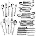 65-Piece Hammered Flatware Serving Set, HaWare Stainless Steel Silverware Cutlery Set for Home/Hotel/Restaurant, Service for 12, Elegant & Classic Design, Dishwasher Safe-Square Edge