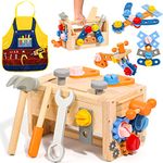 Kids Tool Set Construction Toys for 2 3 4 5 Year Old Boys Girls Toddler Tool Set Montessori Stem Toys for Kids 3-5 Wooden Toys Toddlers Tool Box Gifts for 3 4 5 Year Old Boys Girls Outils Enfant