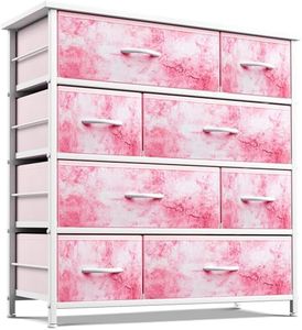Sorbus Dresser with 8 Drawers - Furniture Storage Chest for Kid’s, Teens, Bedroom, Nursery, Playroom, Clothes, Toys - Steel Frame, Wood Top, Fabric Bins (Tie-dye Pink)