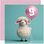 9th Birthday Card for Girls Boys - Sheep Balloon - Happy Birthday Card 9 Year Old Girl Boy, Ninth Birthday Cards for Her Him, 145mm x 145mm Greeting Cards for Niece Nephew Kids Children