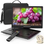 17.3" Portable DVD Player with Bluetooth Hadphones and Carrying Bag,15.4" Wide-Viewing-Angle HD Screen,6-Hours Rechargeable Battery,Car DVD Player for Kids,Support Bluetooth/HDMI in/AV/CD/VCD/DVD/USB