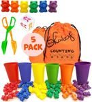 Skoolzy 60 pcs Rainbow Counting Bears 5 pk - Teddy Bear Bounters with 6 Color Sorting Cups, Math Games Dice Toy, Montessori Tong & 2 Storage Bags - Counting & Color Recognition Toys for Age 3+