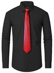 FAHIZO Men's French Cuff Regular Fit Dress Shirts with Cufflinks and Necktie, Black-S