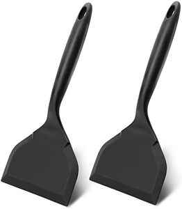 2 Pack Silicone Pancakes Spatula,Wide Pancakes Spatula Turner for Eggs Fish Pizza and Steak Shovel Omelette Spatulas for Nonstick Cookware,Heat Resistant Kitchen Flipper Spatulas for Cooking (Black)