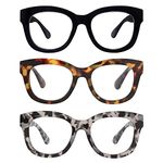 AMOMOMA 3 Pack Retro Oversized Reading Glasses for Women Blue Light Blocking Computer Readers Spring hinge AM6003 with Black+Brown+Grey Tortoise Frame 1.50 x