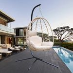 OKSTENCK Hanging Egg Chair with Stand Single Swing Chair Hanging Chair Nest Basket for Bedroom Balcony Garden, UV Resistant Cushion 350LBS Capacity,Yellow