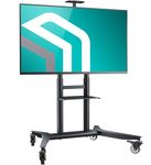ONKRON Mobile TV Stand on Wheels for 55"-90" Screen, Heavy Duty Stand for TV up to 90 kg, Universal TV Stand with Wheels, VESA 200x200-800x600, Height Adjustable TV Floor Stand Shelf Black TS1871-B