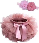 Baby Girls Soft Fluffy Tutu Skirt with Diaper Cover Girl Tutu Skirt Sets Flower Headband Toddler Ruffle Tulle Bloomers, Bean Sand, S (0-6 Months)