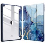 Fintie Hybrid Slim Case for iPad 9th / 8th / 7th Generation (2021/2020 / 2019) 10.2 Inch - [Built-in Pencil Holder] Shockproof Cover with Clear Transparent Back Shell, Ocean Marble