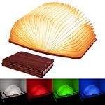 Vergissm Wooden Book Light, Upgraded 5 Colors Novelty Lighting 360° Folding Book Lamp Blue/Green/White/Orange/Red Lights LED Paper Lantern for Desk, Room, Library Decor