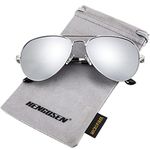 Upgraded Aviator Sunglasses for Men and Women Police Polarized Sun glasses Gradient Lens Military Pilot Style with UV 400 Protection (Silver/Silver)