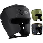 XTEN SPORTS Boxing Headguard, MMA Training Headgear, Kickboxing, Sparring, Taekwondo, Karate, Martial Arts, Muay Thai, BJJ, Adult Multilayered Head Face Protection (Matte Black, Large)