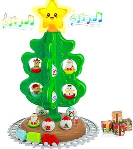 My First Christmas Tree for Kids, Light Up Star Musical Toy Toddler Christmas Tree Decoration Toy Set with Colorful Ornaments DIY Train&Track, Roly Poly Toys, Finger Puppets Xmas Gifts for Boys Girl