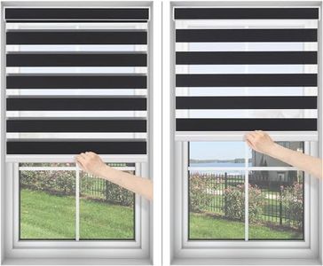 Blinhdome Cordless Custom Zebra Roller Blackout Shades and Blinds, Dual Layer Sheer Shades or Privacy Light Control, Day and Night Window Shades for Room Darkening, Easy to Install, Black