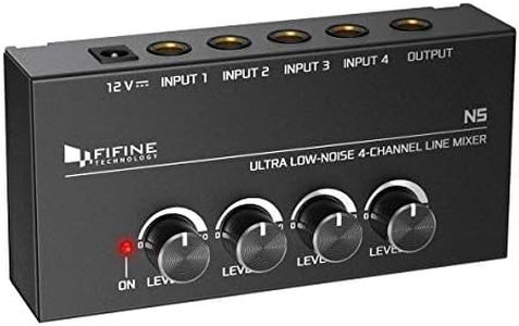 FIFINE Ultra Low-Noise 4-Channel Line Mixer for Sub-Mixing,4 Stereo Channel Mini Audio Mixer with AC adapter.Ideal for Small Club or Bar. As Microphones,Guitars,Bass,Keyboards or Stage Sub Mixer-N5