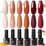 UR SUGAR Autumn Winter Gel Nail Polish Set, 6 Colours Nude Caramel Pumpkin Burgundy Red Orange Glitter Nail Gel Polish Halloween Christmas Gifts for Women Soak Off Gel Nail Art Manicure Kit