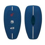 kwmobile Car Key Cover Compatible with Ford 3 Button Car Key Keyless Go Key Cover - Silicone Protective Car Key Fob Case - Dark Blue/White