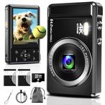 Digital Camera, 4K 64MP Compact Camera with 16X Digital Zoom & Auto-focus, Rechargeable Vlogging Camera with 2 Batteries & 32GB SD Card, Portable Vintage Camera for Teens Students Kids Boys Girls