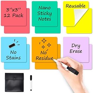 JJPRO Dry Erase Sticky Notes -6 Colors Reusable Whiteboard Stickers 3"x3"-12 Pack. Suitable for All Smooth Surface.Great for Labels, Lists, Reminders and Decals-Washable,Removable