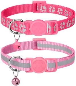 Taglory Reflective Cat Collar Breakaway with Bells, 2 Pack Girl Boy Pet Cat Collar Adjustable 7.5-12.5 Inch, Pink