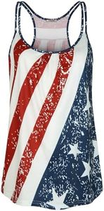 Hibelle American Flag Tank Top Women Scoop Neck Cute Racerback Yoga Workout Tank Top (Flag,X-Large)