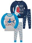 Boys Pajamas Long Sleeve Pyjamas for Little Kids 100% Cotton PJs 4-Piece Set Sharks Size 7