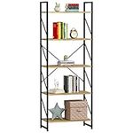 YITAHOME Bookcase 5 Tiers, Floor Standing Book Shelf, Wooden Shelf and Metal Frame Book Rack, Display Storage Rack Shelving Units for Living Room, Home Office - Wood Color Bookshelf