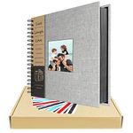 Scrapbook Photo Album 80 Pages, 10 inches Linen Hardcover, Burlap Photo Collection with Photo Opening, DIY for Wedding Guest Book, Love Moment with Storage Box and 6 Corner Stickers (gray)