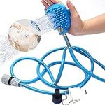 DIQC 2 in 1 Pet Shower Sprayer Bath Massage Brush Scrubber Handheld Dog Shower Sprayer Dog Grooming Hose Sprayer Silicone Dog Shower Head for Bathing Grooming Massage Outdoor Indoor Bath (2.15 m,Blue)