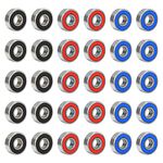 MENGON 30 Pcs Skateboard Bearings ABEC-9 Skating Scooter Bearing 608RS Metal Longboard Roller Bearings Precision Ball Bearing 8x22x7mm for Stunt Scooters Inline Skates (Black Blue Red)