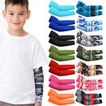 Mepase 14 Pairs Arm Sleeves for Kids UV Sun Protection Cooling Arm Compression Cover Boy Girl Toddler Sport Football, Novel Color, 8-10 Age