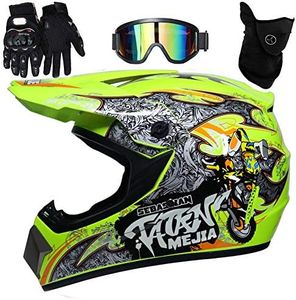 UIGJIOG Casco Motocross Bambino Set,Casco da Cross,Casco Integrale Da Motocross Adulti E Bambini,Casco da downhill integrale MTB,G,M(54~55cm)