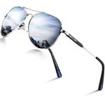 DADA-PRO Sunglasses Mens Polarised Sunglasses Womens Pilot Sun Glasses Black Designer UV Protection Mirrored Reflective Dark Shades Glassesfor Driving Hiking Running (Silver)