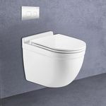 Parryware SUPERIO Ceramic Wall Hung Western Commode for Bathroom | Rimless Washdown Flush Commode with Slim & Soft Closing Toilet Seat | Round Wall Mount Ewc | Space Saving | C890X