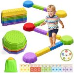 Wee Wonders Balance Beam Stepping Stones for Kids, Non-Slip Sensory Obstacle Course Toys for Toddlers, Stackable Balance Stones with Game Spinner & 30 Card, Indoor Outdoor Gifts for Boys Girls 3-5