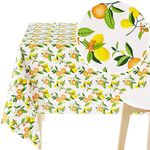 KP HOME Wipeable PVC Wipe Clean Tablecloth - Rectangle Oil Cloth 98x55in|250x140cm - Lemon Fruits Table Cloth Rectangular Oilcloth Waterproof - Plastic Dinning Table Cover in Colourful Yellow